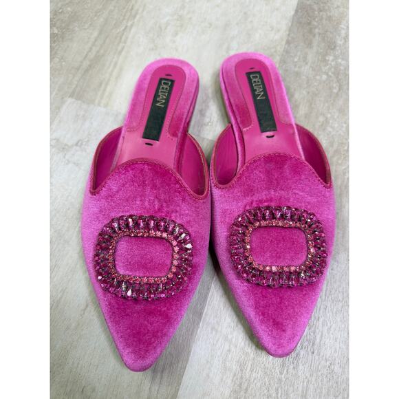 Deltan Shoes - Deltan Pink Jeweled Rhinestone Velvet Mules Size 6